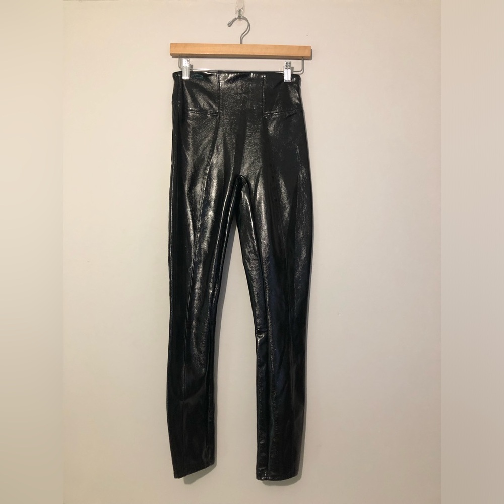 SPANX Black Faux Patent Leather High-Waist Women’s Small Pants Stretch Leggings
